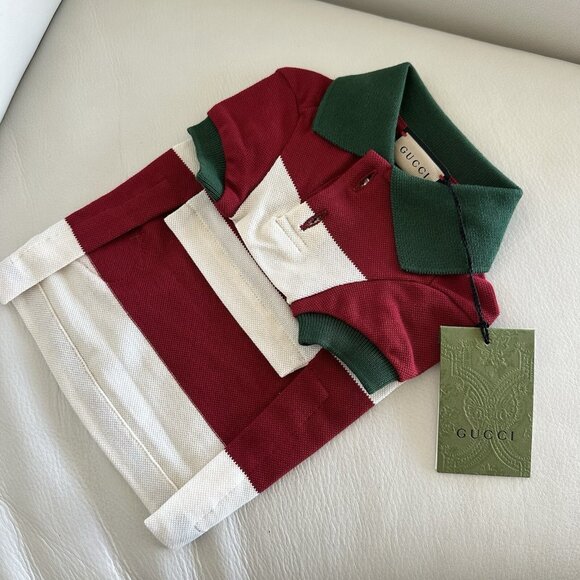 NEW GUCCI Dog Web Striped White Red Green Sz M Sweater Polo Shirt - Picture 5 of 6